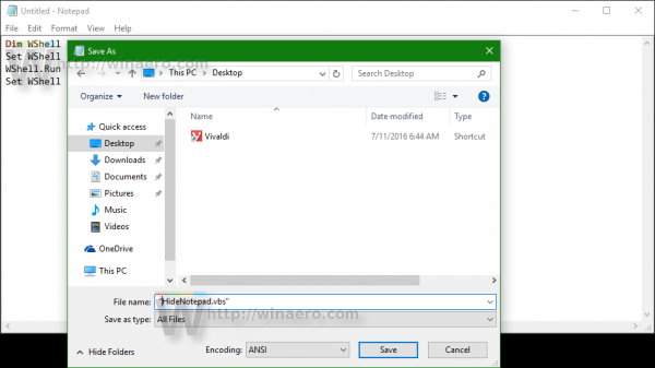 Windows 10 slaat VBS-bestand op