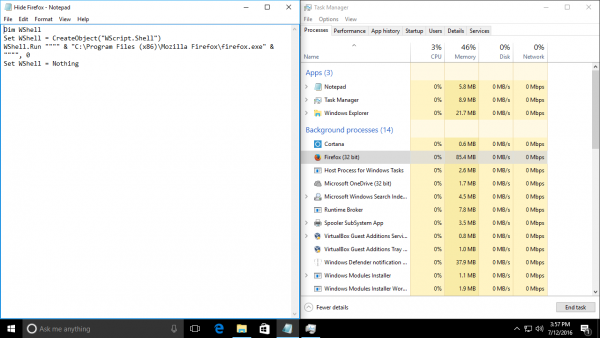 Verberg proces Windows 10 extra aanhalingstekens 1