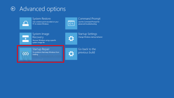 Μενού περιβάλλοντος Επιλογές εκκίνησης για προχωρημένους των Windows 10