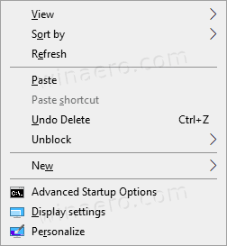 Zaawansowane opcje uruchamiania systemu Windows 10 Ustawienia menu kontekstowego