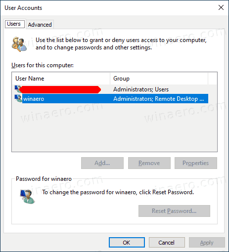 Ohjaa UserPassword2 Windows 10 2004: ssä