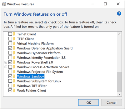 Ανοιχτό στιγμιότυπο οθόνης Windows Sandbox