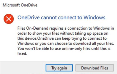 Chybové hlásenie súborov OneDrive na požiadanie