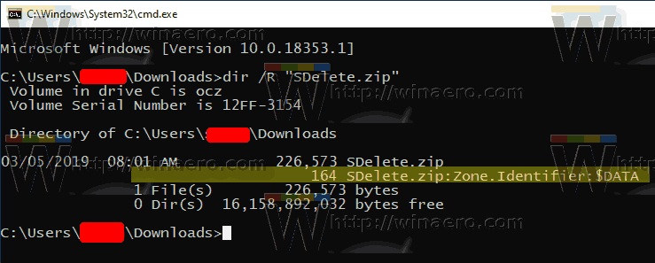 Crear flujo NTFS alternativo Windows 10