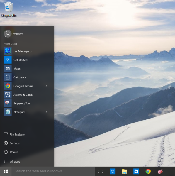 Windows 10 coloană unică Înălțimea meniului Start