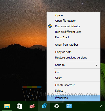 Ikona pripnutej aplikácie pre Windows 10