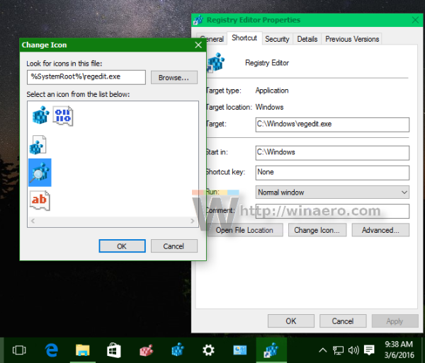 Windows 10 mengubah ikon aplikasi yang disematkan