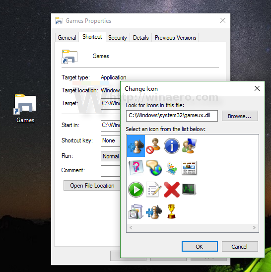 Windows 10 Games -kansio kiinnitetty tehtäväpalkkiin