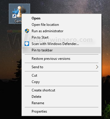 Başlatmak için Windows 10 Games klasör pimi