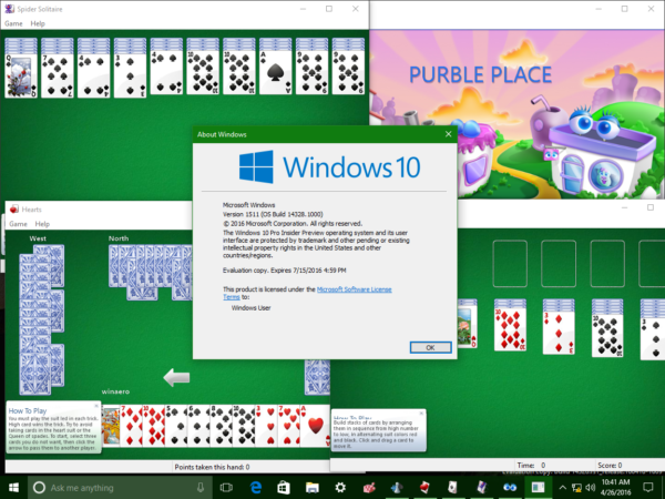 Windows 10 Build 14328-Spiele