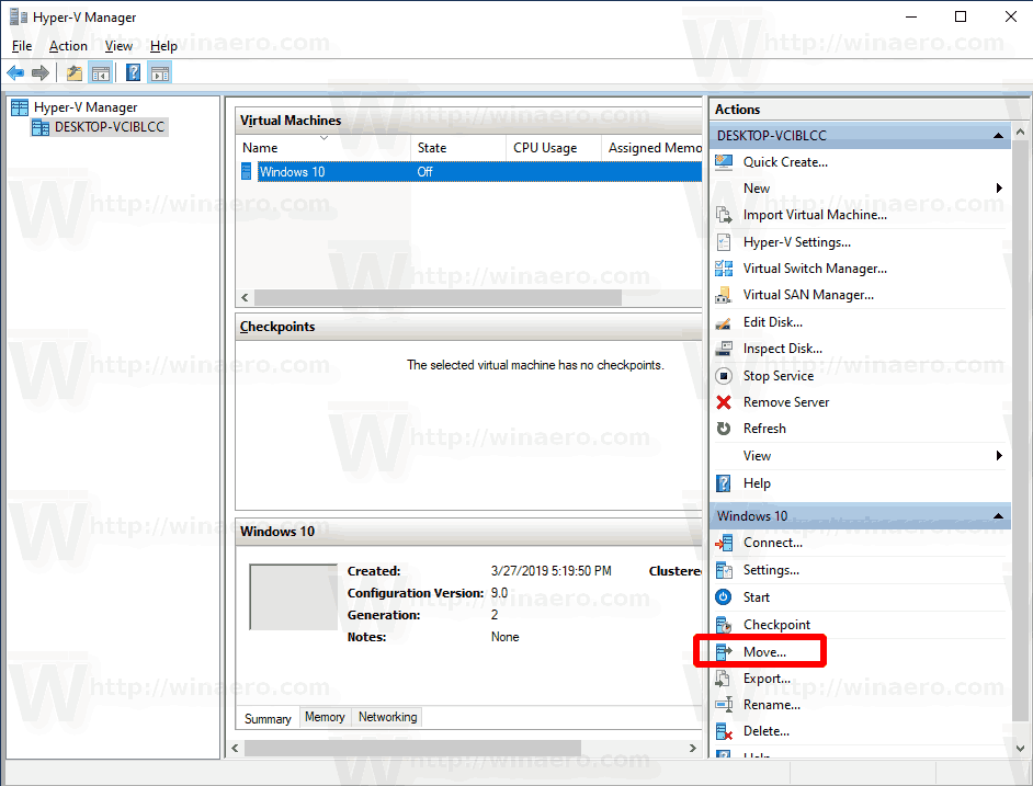 Windows 10 Hyper V Manager Μετακίνηση VM 6