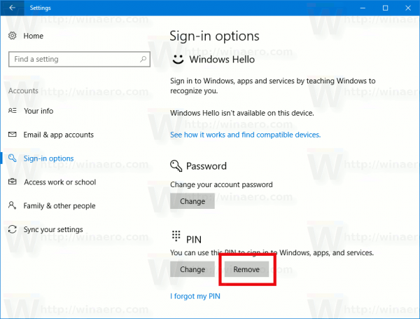 Windows 10 Rimuovi conferma PIN