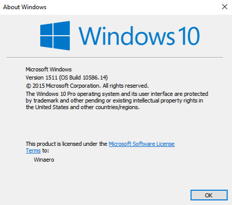 Windows 10, kompilacja 10586 14