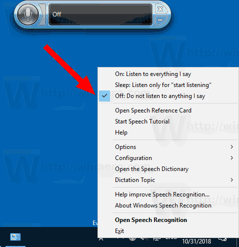 Execute o reconhecimento de fala na inicialização no registro do Windows 10