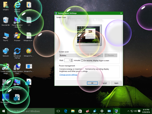 Windows 10 kuplien näytönsäästäjä