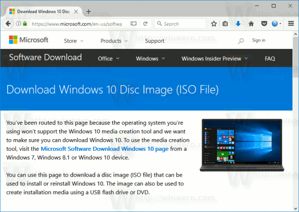 Windows 10 Unduh Gambar ISO Secara Langsung