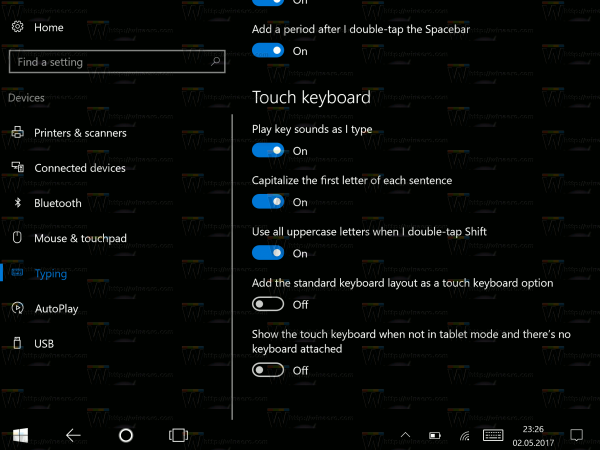 Options du clavier tactile Windows 10