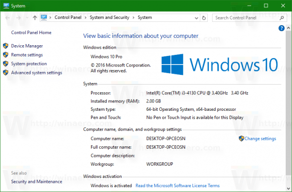 vlastnosti systému Windows 10