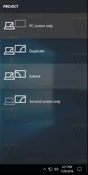 Windows 10 sélectionnez le mode projet