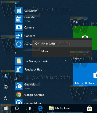 Windows 10의 시작 메뉴에 Regedit 고정