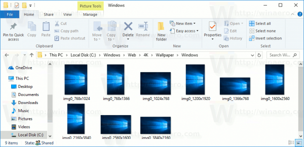 Standard forhåndsvisninger av miniatyrbilder i Filutforsker i Windows 10