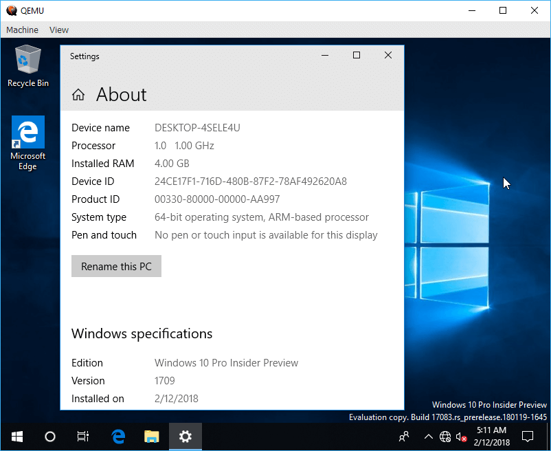 Windows 10 pour Arm Image 1