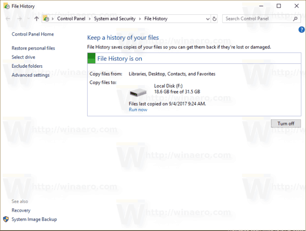 Historie souborů systému Windows 10 byla odstraněna
