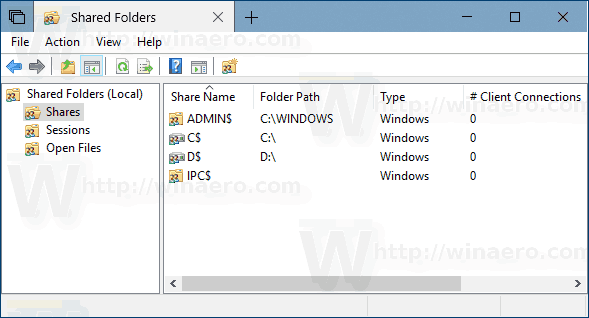 Windows 10 Paylaşılan Klasörler MMC 1