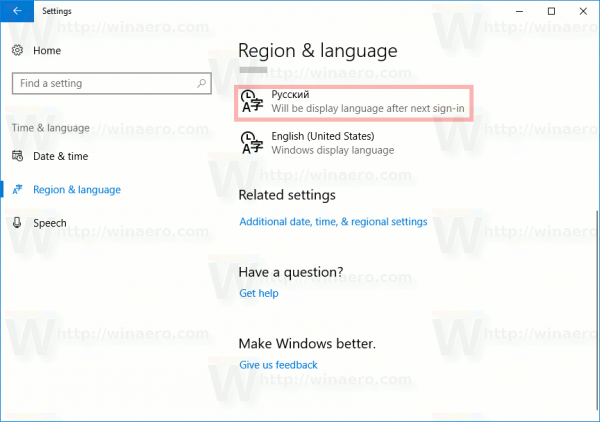 O idioma de exibição do Windows 10 será alterado