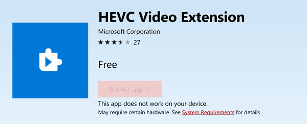 HEVC Windows 10 Microsoft Store