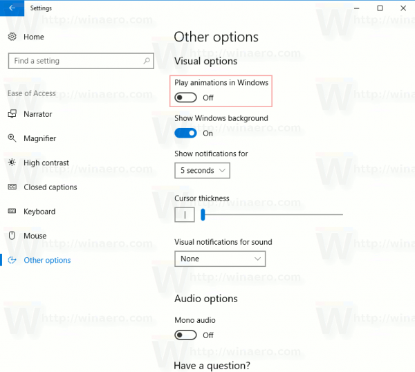 Απενεργοποίηση κινούμενων σχεδίων στα Windows 10