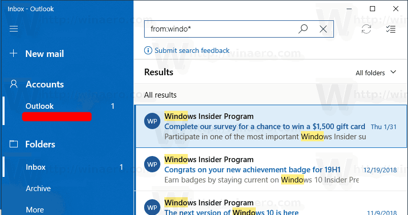 Windows Mail Advanced Search