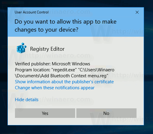 Menu contextuel Bluetooth de Windows 10 Merge Tweak 1