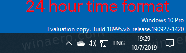 Windows 10: n tehtäväpalkkikello 24 tunnin aikamuoto