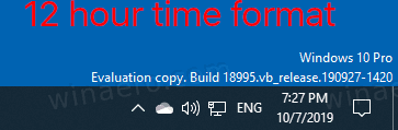 Windows 10: n tehtäväpalkkikello 12 tunnin aikamuoto