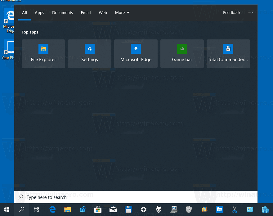 Principales applications Windows 10 dans la recherche