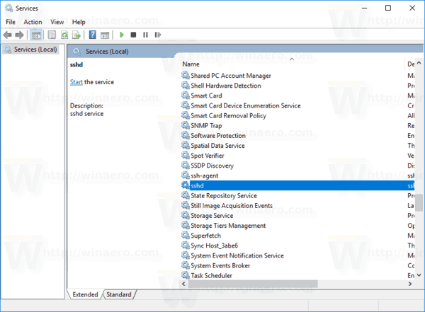 Windows 10 Opret forbindelse til indbygget Sshd Server 2