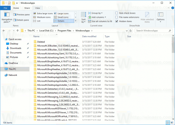 Folder WindowsApps Dibuka