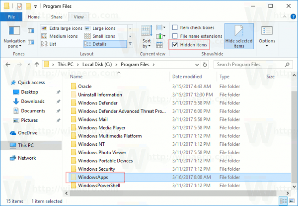 Rendre WindowsApps visible dans Windows 10