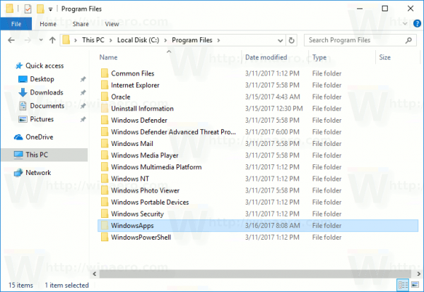 WindowsApps mape operētājsistēmā Windows 10