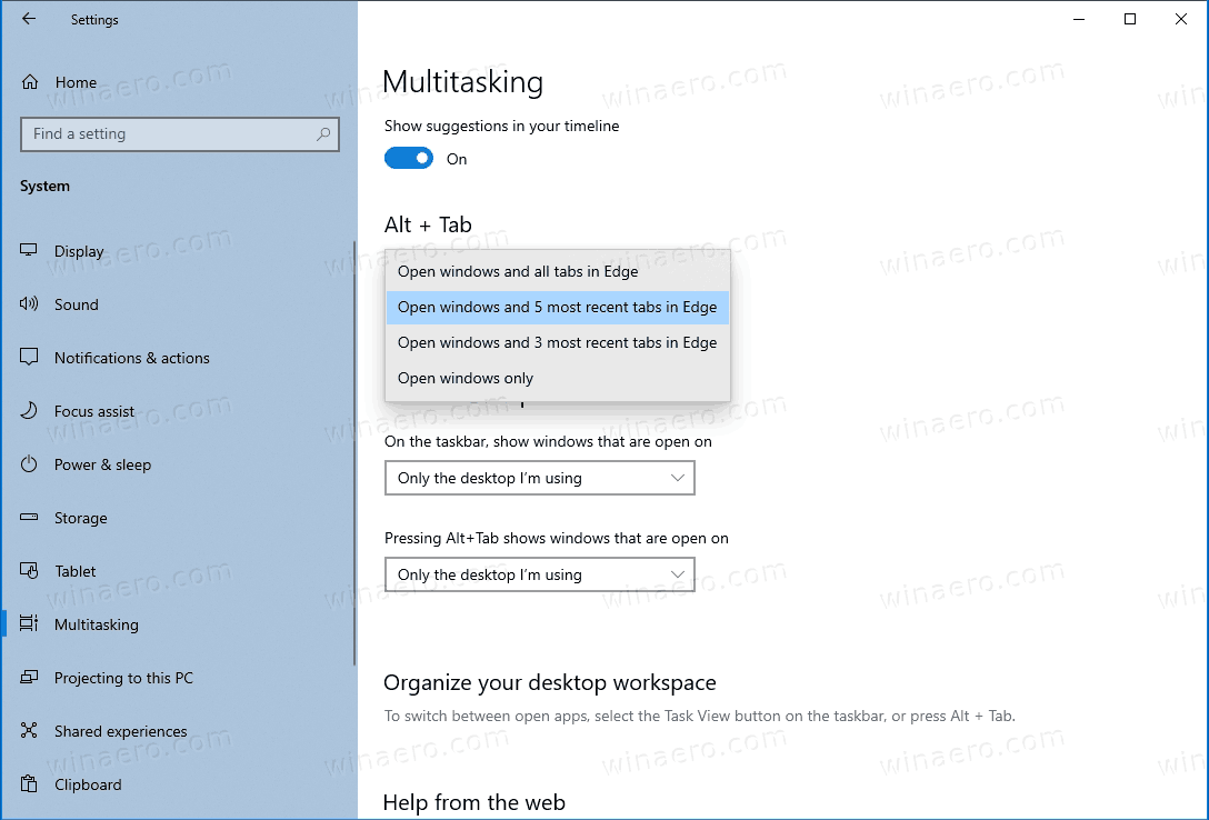 Zakázanie záložiek Edge v dialógovom okne Alt + Tab vo Windows 10