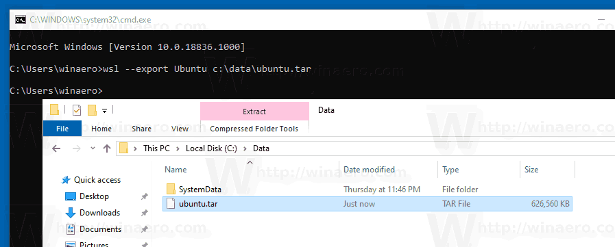 Windows 10 내보내기 WSL 배포