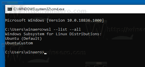 Список импортированных WSL-дистрибутивов Windows 10