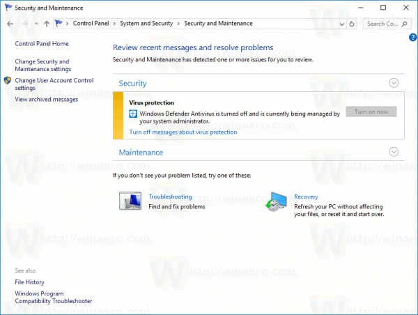 Windows 10 변경 유지 관리 일정
