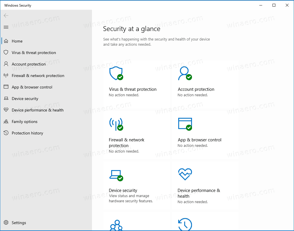 Pàgina principal de seguretat de Windows