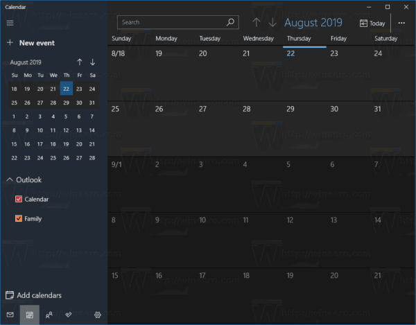 Εφαρμογή ημερολογίου των Windows 10