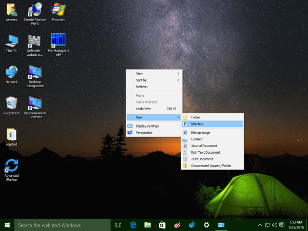 Windows 10 ustvari bližnjico sdclt