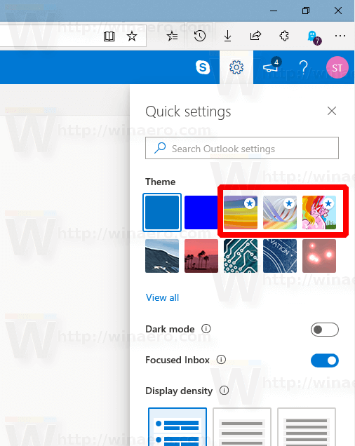 Опции за тема на Outlook Com
