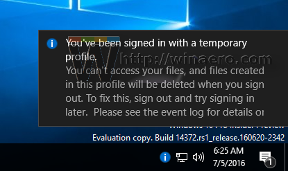 Underretning om temp. Profil i Windows 10