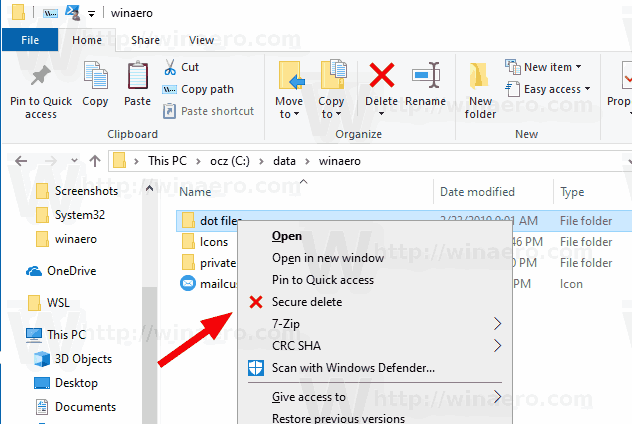 Windows 10 Ajouter le menu contextuel de suppression sécurisée